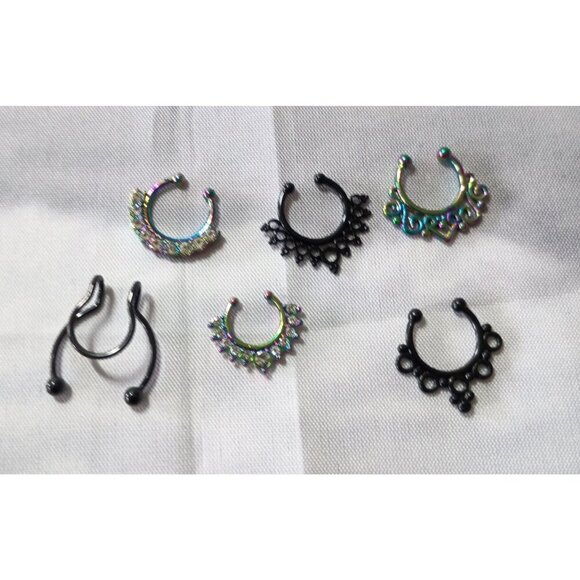 Unisex Non Piercing Septum Nose Ring Jewelry Set of 6 Clip On Hoops NEW - Picture 1 of 1